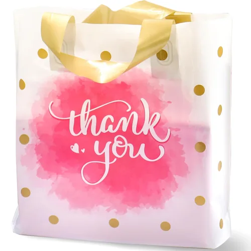 Bolsas de agradecimiento – Paquete de 50 bolsas de mercancía extra gruesas de 10 x 12 pulgadas con asa de bucle para pequeñas empresas minoristas
