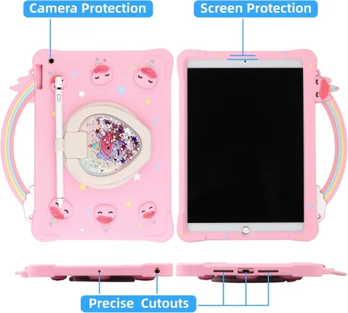 Miniatura 6 de [Funda de Unicornio con Mango de Arcoíris Súper Linda] Compatible con iPad 7 2019 Funda Protectora para Niños Niñas con Correa de Mano y Soporte