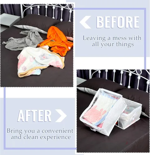 Miniatura 5 de Sadnyy 6 bolsas de almacenamiento transparentes con cremalleras, contenedores plegables para ropa, organizador de plástico, cubos grandes de Gris