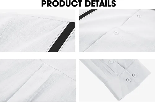 Miniatura 3 de Xenuay Camisas guayabera de algodón y lino para hombre, camisa de manga larga con botones