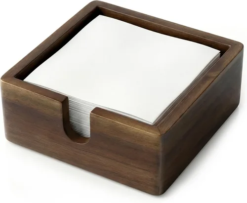 Servilletero de papel de cóctel de acacia cuadrado de 5.4 x 5.4 pulgadas, bandeja de servilletas plana de madera, servilleta de cóctel para