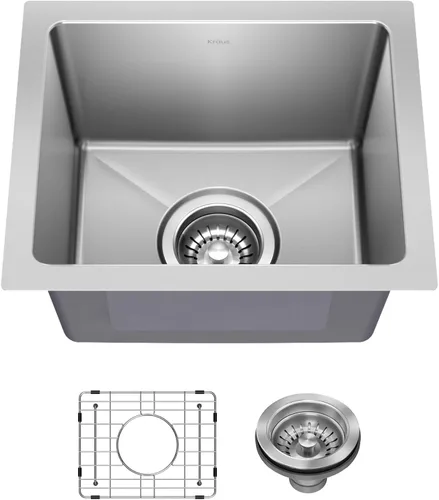 Miniatura 10 de KRAUS Fairlane KHT631-15 - Fregadero de cocina o bar, 15 pulgadas, montaje directo/superior, cuenco individual, de acero inoxidable de calibre 18