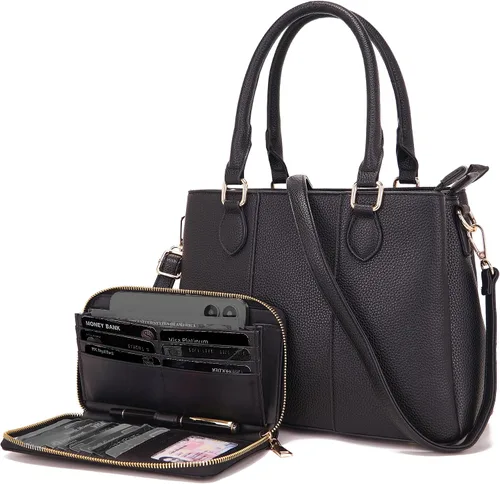 Miniatura 16 de Juego de bolsos y billeteras para mujer, bolso cruzado con asa superior, bolso de mano, cartera de hombro de cuero sintético A7-2pcs/Set Beige