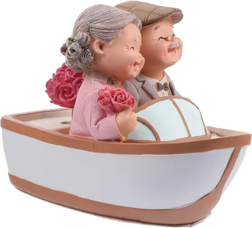 SEWACC Estatuas de pareja de ancianos amorosos, estatuas de resina en miniatura para el día de San Valentín para decoración del hogar, boda, yate