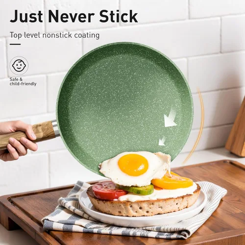 Miniatura 6 de Juego de 17 piezas de ollas y sartenes antiadherentes, juegos de utensilios de cocina de granito antiadherentes de inducción para la cocina, Verde