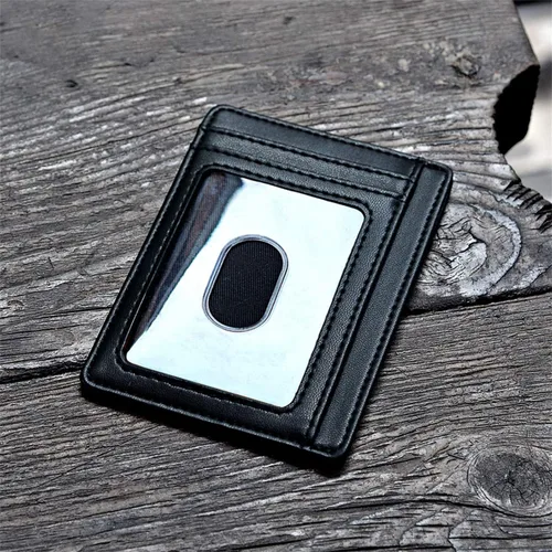Miniatura 5 de Cartera delgada minimalista de cuero para tarjetas de crédito RFID bloqueo con ventana de identificación