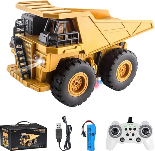 Miniatura 12 de Camión volquete con control remoto, 2.4Ghz 11 canales RC vehículo de construcción de juguete con luces de música, camión de basura de transporte