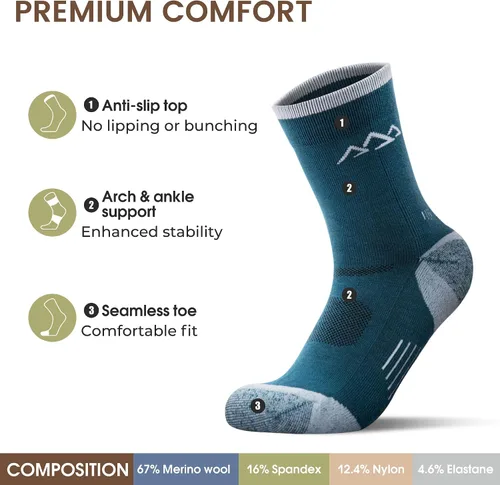 Miniatura 9 de innotree 3 Pack Men's Merino Wool Hiking Socks, Micro Crew Cushioned Hiking Walking Thermal Moisture Wicking Trekking Socks