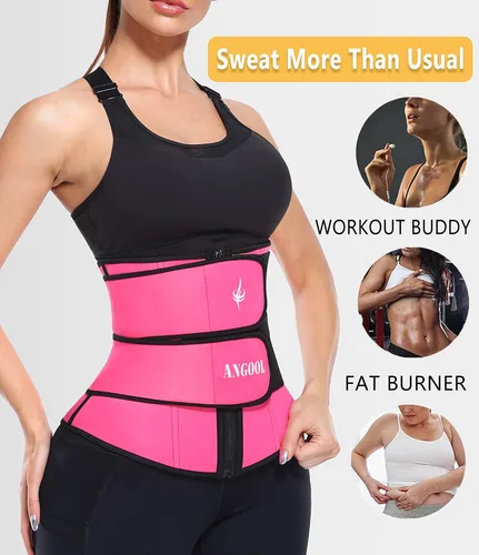 Miniatura 4 de ANGOOL - Entrenador de cintura de neopreno para mujer, cinturón recortador de talla grande, cinturón para sauna, corsé con cremallera Rosa