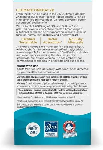 Miniatura 6 de Nordic Naturals Ultimate Omega 2X, sabor a limón, 180 geles suaves, 2150 mg de omega-3, aceite de pescado de alta potencia con EPA y DHA, promueve