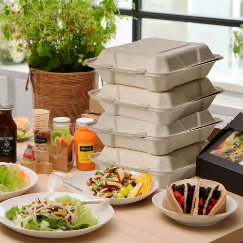 Miniatura 6 de ECOLipak Paquete de 300 recipientes con forma de ostra para llevar, 100% compostables y desechables, recipientes para llevar comida de 20,3 x 20,3 3