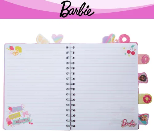 Miniatura 6 de Cuaderno de pestañas Barbie con espiral, lápiz boli, pestañas adhesivas, 96 páginas a rayas, rosa