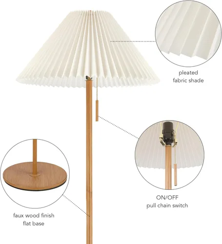 Miniatura 8 de GLOBE Electric 61000053 - Lámpara de pie de 62 pulgadas, acabado en tono madera, pantalla de tela plisada, interruptor de cadena de tracción, luz
