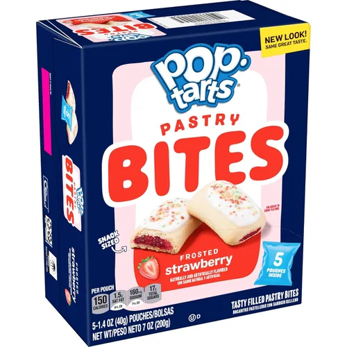 Miniatura 10 de Pop-Tarts Bocaditos de pastelería horneados, aperitivos para niños, almuerzo escolar, fresa esmerilada (5 cajas, 25 bolsas)