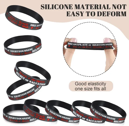 Miniatura 4 de Kathfly 60 pulseras de silicona de Armadura de Dios Efesios 6: 10-18 de goma con versículos bíblicos motivacionales, inspiradores cristianos