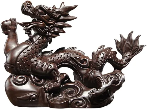 Miniatura 10 de Estatua de dragón chino de Feng Shui, escultura de madera de dragón, escultura de 3.9 in, figuras de animales de madera tallados pequeños, figuras