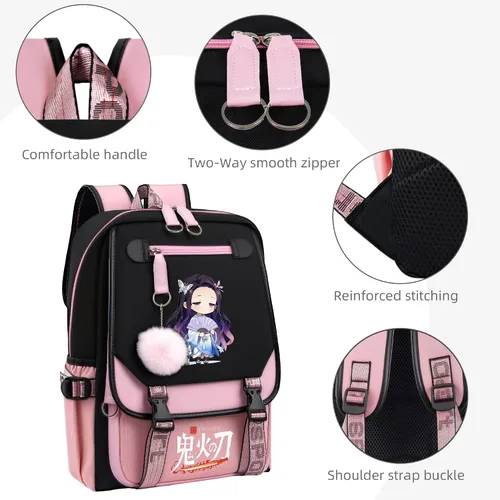 Miniatura 4 de Mochila de anime para niñas con puerto de carga USB 20L, mochila escolar para adolescentes, mochila grande para computadora portátil para viajes uso