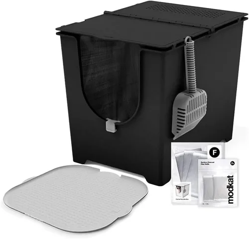 Miniatura 11 de Modkat® Caja de arena abatible, entrada frontal, base sin costuras de altura completa, forro de arena reutilizable, cuchara de arena para tamizar, 2
