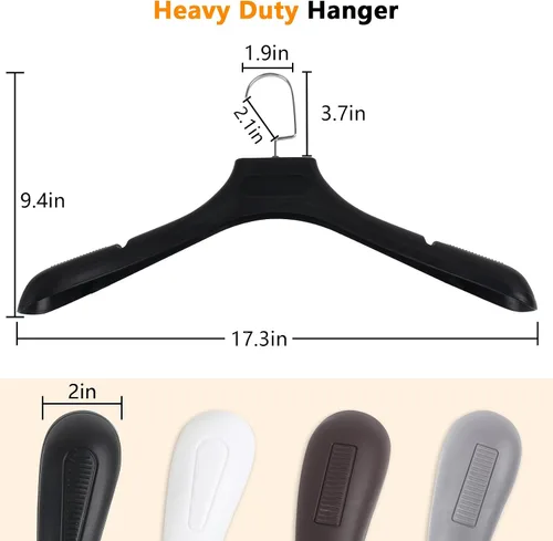 Miniatura 2 de DEDU Perchas de traje para hombres, paquete de 40 perchas extra anchas antideslizantes de ancho 17.7 pulgadas, perchas de plástico grueso negro