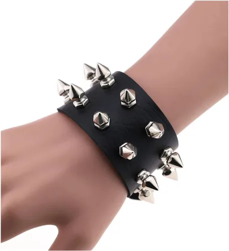 Miniatura 2 de Tanyoyo Pulsera unisex con tachuelas de rock punk, correa ancha, de cuero, con remache gótico, hebilla
