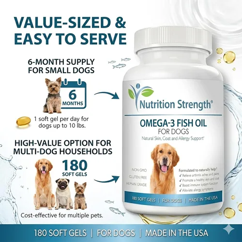 Miniatura 6 de Omega 3 - Geles suaves de aceite de pescado para perros con ácidos grasos EPA y DHA para el corazón, la piel, el pelaje y la alergia, suplemento