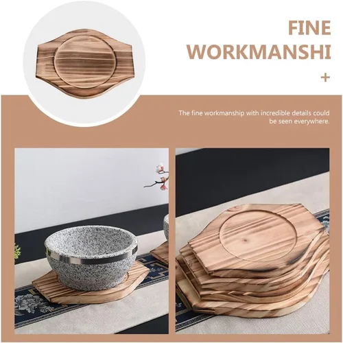 Miniatura 4 de UPKOCH Soporte coreano Dolsot Stone Bowl Base de madera Cazuela Olla Bandeja Bibimbap Bowl Estera de madera Hot Pot Trivet Trivet Coaster S