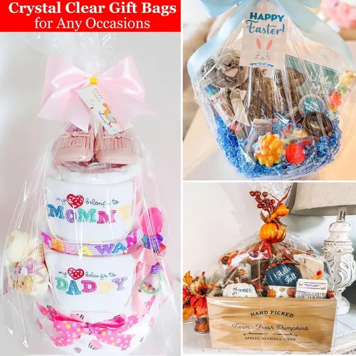 Miniatura 6 de SYOGUA Paquete de 10 bolsas de celofán extra grandes, 40 x 55 pulgadas, bolsas de regalo transparentes de 3 mil de grosor para cestas de plástico