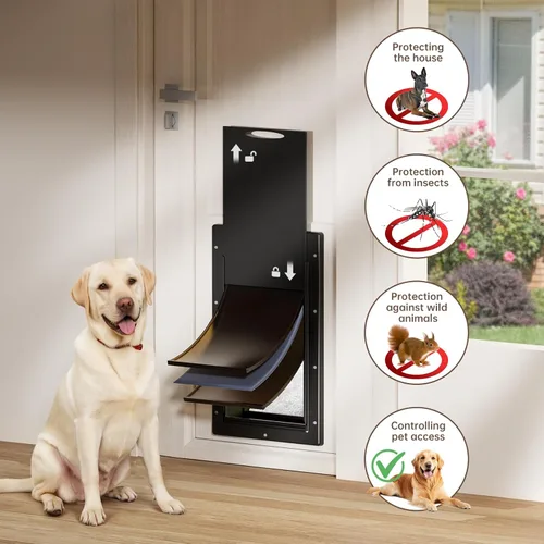 Miniatura 3 de Puerta de perro con 3 solapas, puerta grande para perros, puerta para perros para instalar en puertas o paredes interiores y exteriores, capa
