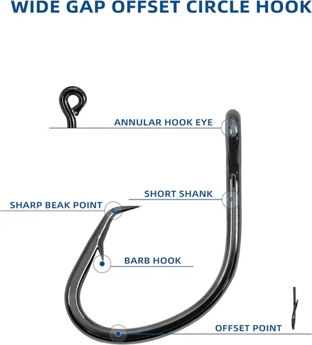 Miniatura 5 de BLUEWING Gancho de círculo de desplazamiento de amplio espacio con giro de acero inoxidable de gran juego, cebo vivo, anillo para agua dulce y agua