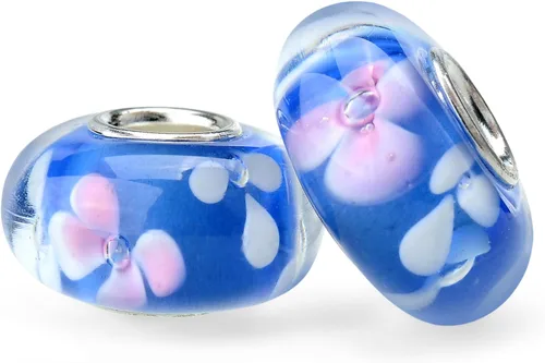 Miniatura 17 de RUBYCA Cuentas de cristal de Murano floral con núcleo de color plateado, ajuste europeo para hacer joyas, 6
