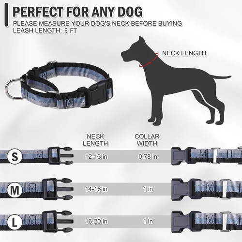 Miniatura 5 de Martingale - Juego de collar y correa para perro, para caminar, jugar, entrenar, collares reflectantes ajustables con correa para perros pequeños