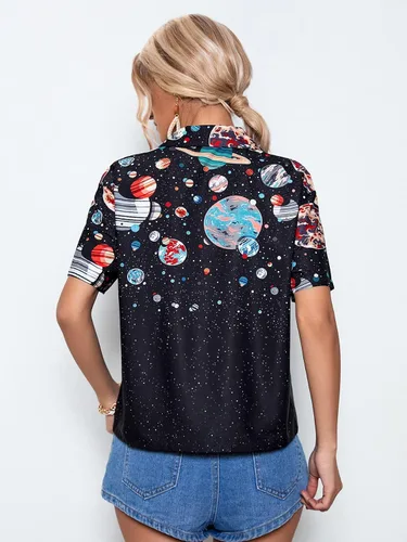 Miniatura 2 de Floerns Blusa casual de verano con cuello en V y botones para mujer