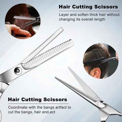 Miniatura 4 de Sirabe Juego de 9 tijeras de corte de pelo, tijeras de adelgazamiento profesional, tijeras de corte de pelo, tijeras texturizantes para peluquería