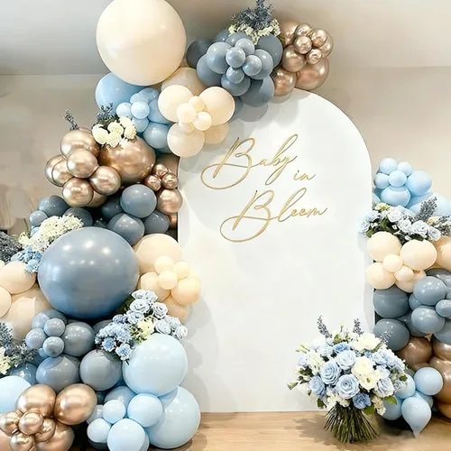 Miniatura 4 de HILAVO - Globos de color polvoriento, azul y dorado, 60 globos de 12 pulgadas, blanco arena, pizarra, azul, niebla, azul bebé, para baby shower, Oro