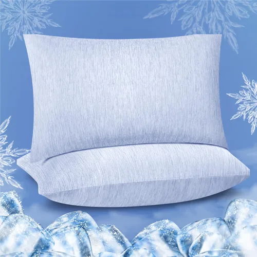 Fittia Fundas de almohada refrescantes para personas que duermen con calor, paquete de 2 fundas de almohada transpirables con cremallera oculta, Azul
