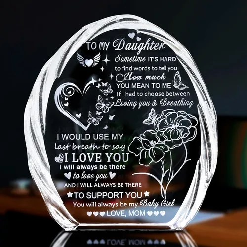 Regalos para hija de mamá papá, regalos de cumpleaños para el día de la madre para hija adulta, recuerdos de cristal para mi hija, regalo de