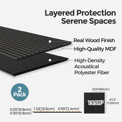 Miniatura 3 de AKUMAX Paquete de 4 paneles acústicos, listones de madera para pared y techo, paneles de espuma acústica de 96 x 24 pulgadas, paneles de pared 3D