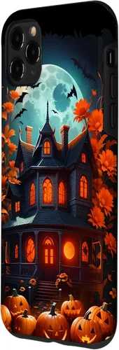 Miniatura 2 de Funda para iPhone 11 Pro Max Halloween espeluznante casa embrujada murciélagos y calabazas talladas