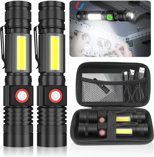 Miniatura 9 de Hoxida Linterna recargable LED (batería incluida), linterna LED magnética con luz lateral COB, 1200 lúmenes, LED súper brillante, impermeable