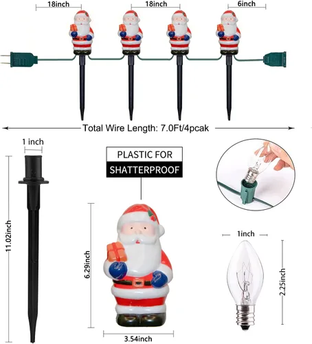 Miniatura 2 de GOOTHY 2 juegos de luces de camino de Navidad de Papá Noel, 7 pies C7 luces de Navidad al aire libre con 8 estacas de marcador de Papá Noel, luz