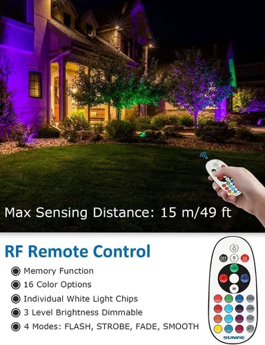 Miniatura 3 de SUNVIE Luces de paisaje RGB de bajo voltaje de 12 W que cambian de color, control remoto, impermeable, iluminación LED de paisaje para patio