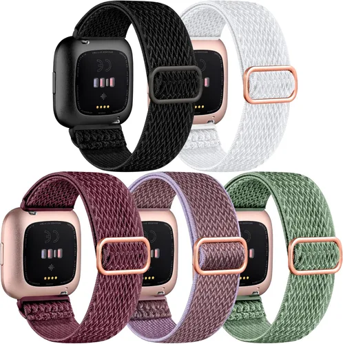 Miniatura 13 de DaQin Paquete de 5 correas elásticas deportivas de nailon compatibles con Fitbit Versa/Versa Lite/SE/Fitbit Versa 2 bandas para hombres y mujeres