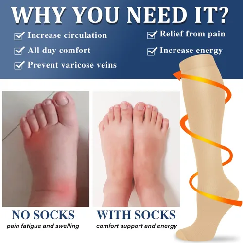 Miniatura 2 de Calcetines de compresión para mujer y hombre (3 pares), para médicos, enfermería, correr, viajes, calcetines hasta la rodilla