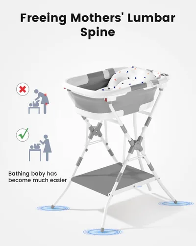 Miniatura 8 de Bañera para bebé con soporte, bañera plegable 2 en 1 para recién nacidos a niños pequeños, bañera infantil con soporte plegable, bañera portátil