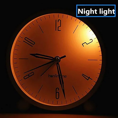 Miniatura 7 de Reloj despertador analógico, reloj de escritorio pequeño fácil de configurar, sin tictac, con luz nocturna, despertador súper silencioso alimentado