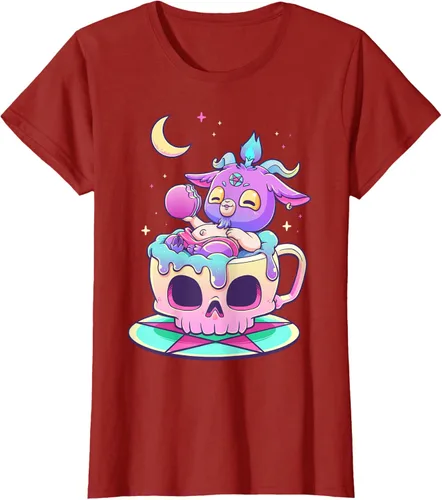 Miniatura 50 de Kawaii Pastel Goth Cute espeluznante Pentáculo Baphomet - Camiseta de cabra, Negro