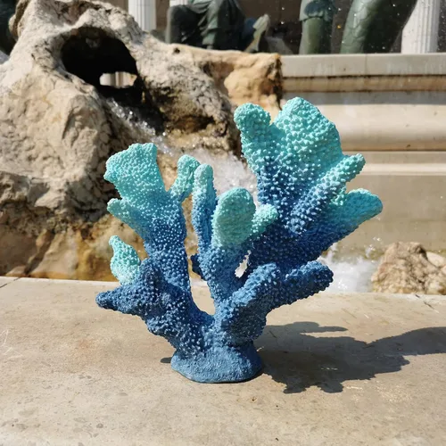 Miniatura 7 de Decoración de coral azul, estatua artificial de arrecife de coral, decoración náutica de mesa para sala de estar y hogar (7.8 pulgadas de alto)