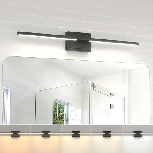Miniatura 17 de NIORSUN Lámpara de baño moderna de 24 pulgadas, 24 W, 5CCT, regulable, luces LED negras sobre espejo, luces de tocador para baño, espejo de baño