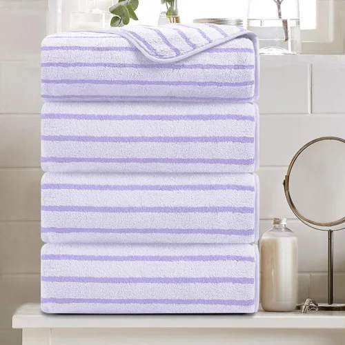 Miniatura 29 de Juego de 8 toallas de baño grandes a rayas estilo cabana color verde militar - Sábana de baño extragrande - 2 toallas de baño, 2 toallas de mano, 4