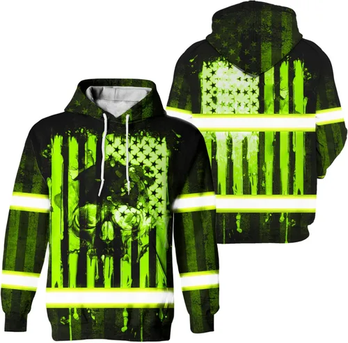 Miniatura 25 de Sudadera con capucha de alta visibilidad con la bandera de Estados Unidos para hombre, sudadera con capucha reflectante de seguridad